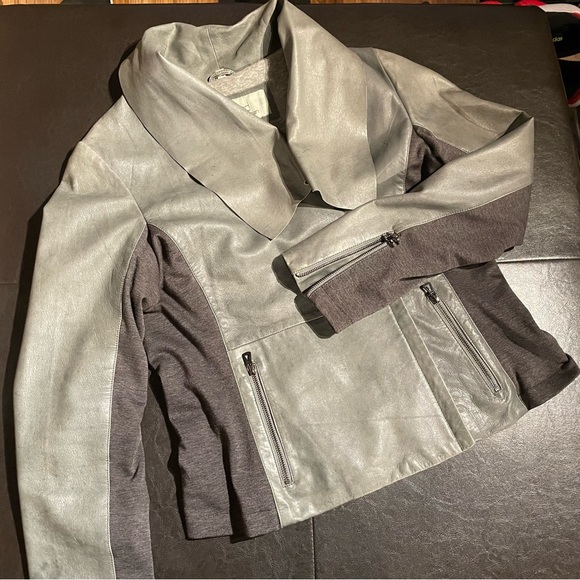 Women Genuine Leather Gray Moto Jacket size XL - Picture 1 of 13